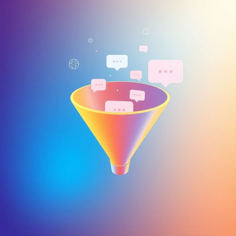 Ilustrație abstractă a unei pâlnii de conversie care se transformă în icoane de chat